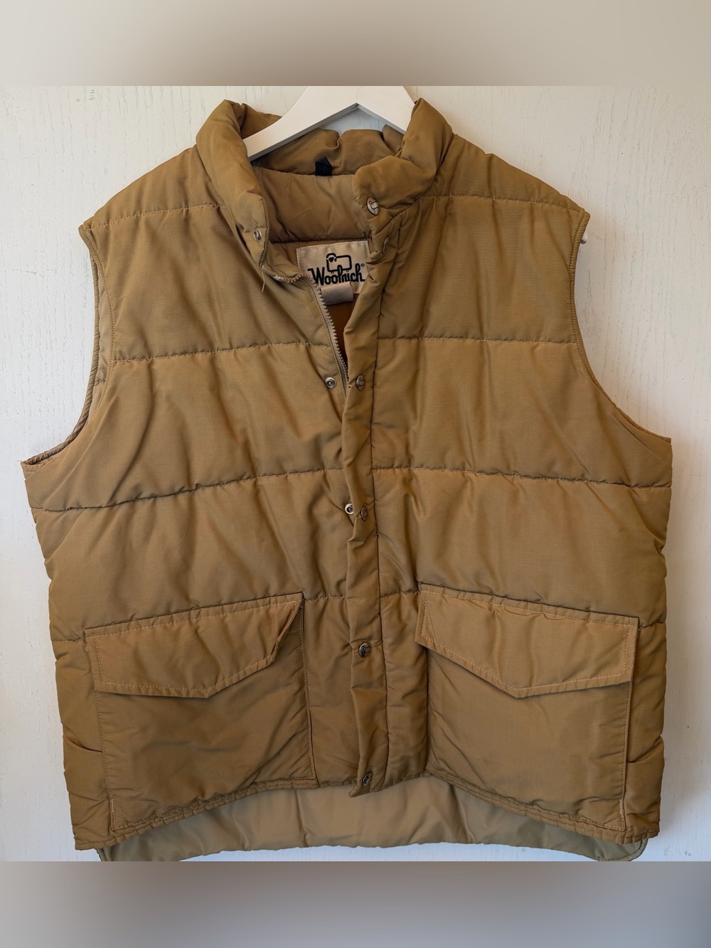 Woolrich Puffer Vest Mens 2XLT Tan Down Zip Snap Made In USA Vintage